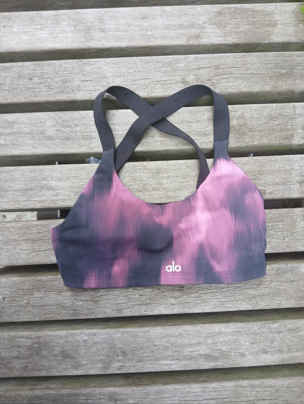ALO Yoga Pink and Black Tie-Dye Cross-Back Sports Bra